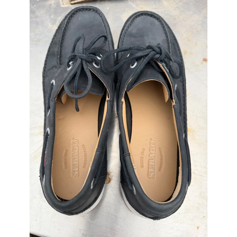 Sebago Ryde 2 Eye Black Leather Boat Shoes Mens 10M B226076 Deck Shoes Loafers
